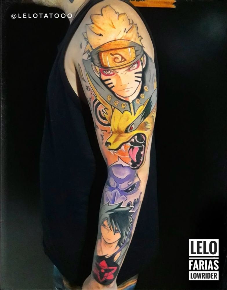 Personagens de anime coloridos no braço, por Lelo Farias, Cariacica